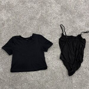 SHEIN Black Short Sleeve Tee and Bodysuit Set